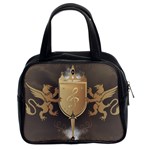 Music, Clef On A Shield With Liions And Water Splash Classic Handbags (2 Sides) Front