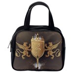 Music, Clef On A Shield With Liions And Water Splash Classic Handbags (2 Sides) Back