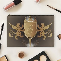 Music, Clef On A Shield With Liions And Water Splash Cosmetic Bag (large)  by FantasyWorld7