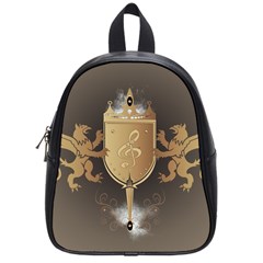 Music, Clef On A Shield With Liions And Water Splash School Bags (small)  by FantasyWorld7