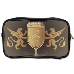 Music, Clef On A Shield With Liions And Water Splash Toiletries Bags 2-side by FantasyWorld7