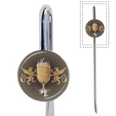 Music, Clef On A Shield With Liions And Water Splash Book Mark