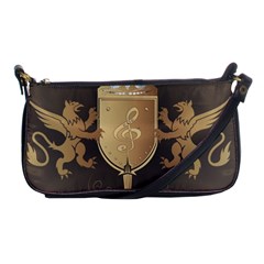 Music, Clef On A Shield With Liions And Water Splash Shoulder Clutch Bags by FantasyWorld7