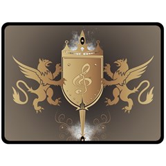 Music, Clef On A Shield With Liions And Water Splash Fleece Blanket (large) 