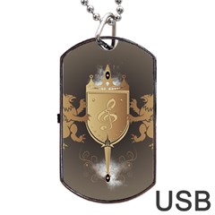 Music, Clef On A Shield With Liions And Water Splash Dog Tag Usb Flash (one Side) by FantasyWorld7