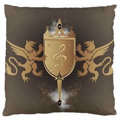 Music, Clef On A Shield With Liions And Water Splash Large Cushion Cases (one Side) 