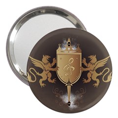 Music, Clef On A Shield With Liions And Water Splash 3  Handbag Mirrors