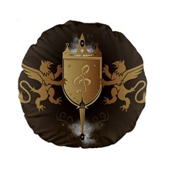 Music, Clef On A Shield With Liions And Water Splash Standard 15  Premium Round Cushions