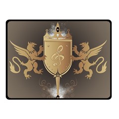 Music, Clef On A Shield With Liions And Water Splash Double Sided Fleece Blanket (small) 