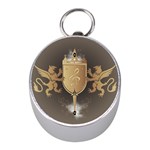 Music, Clef On A Shield With Liions And Water Splash Mini Silver Compasses Front