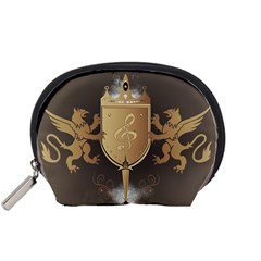 Music, Clef On A Shield With Liions And Water Splash Accessory Pouches (small) 