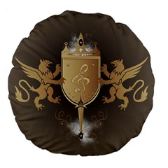 Music, Clef On A Shield With Liions And Water Splash Large 18  Premium Flano Round Cushions