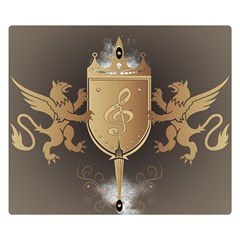 Music, Clef On A Shield With Liions And Water Splash Double Sided Flano Blanket (small) 