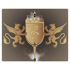 Music, Clef On A Shield With Liions And Water Splash Double Sided Flano Blanket (medium) 