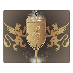 Music, Clef On A Shield With Liions And Water Splash Double Sided Flano Blanket (large) 