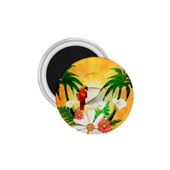 Cute Parrot With Flowers And Palm 1 75  Magnets