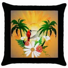 Cute Parrot With Flowers And Palm Throw Pillow Cases (black) by FantasyWorld7