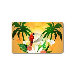 Cute Parrot With Flowers And Palm Magnet (name Card)