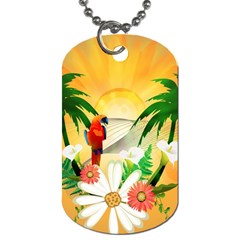 Cute Parrot With Flowers And Palm Dog Tag (one Side) by FantasyWorld7