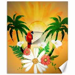 Cute Parrot With Flowers And Palm Canvas 8  X 10 