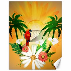 Cute Parrot With Flowers And Palm Canvas 12  X 16  