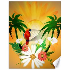 Cute Parrot With Flowers And Palm Canvas 18  X 24   by FantasyWorld7