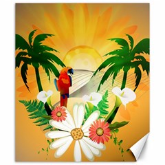 Cute Parrot With Flowers And Palm Canvas 20  X 24  