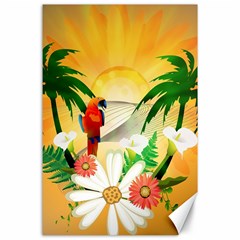 Cute Parrot With Flowers And Palm Canvas 24  X 36 