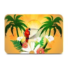 Cute Parrot With Flowers And Palm Plate Mats