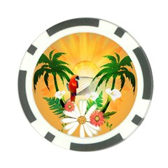 Cute Parrot With Flowers And Palm Poker Chip Card Guards