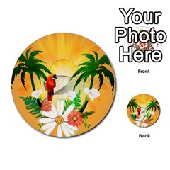 Cute Parrot With Flowers And Palm Multi-purpose Cards (round)  by FantasyWorld7