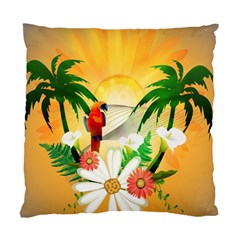 Cute Parrot With Flowers And Palm Standard Cushion Cases (two Sides)  by FantasyWorld7