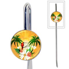 Cute Parrot With Flowers And Palm Book Mark