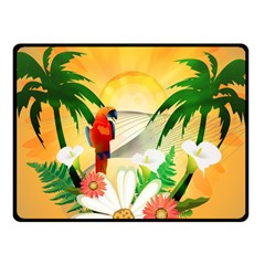 Cute Parrot With Flowers And Palm Fleece Blanket (small)