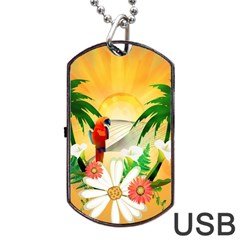 Cute Parrot With Flowers And Palm Dog Tag Usb Flash (one Side)