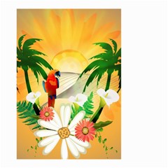 Cute Parrot With Flowers And Palm Small Garden Flag (two Sides)