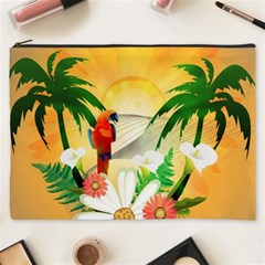 Cute Parrot With Flowers And Palm Cosmetic Bag (xxxl) 