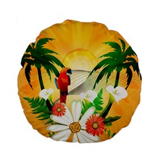 Cute Parrot With Flowers And Palm Standard 15  Premium Round Cushions