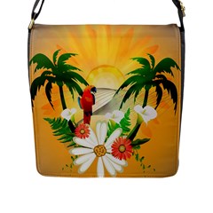 Cute Parrot With Flowers And Palm Flap Messenger Bag (l) 