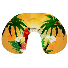 Cute Parrot With Flowers And Palm Travel Neck Pillows