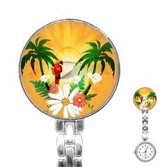 Cute Parrot With Flowers And Palm Stainless Steel Nurses Watches by FantasyWorld7