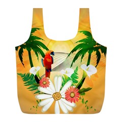 Cute Parrot With Flowers And Palm Full Print Recycle Bags (l) 