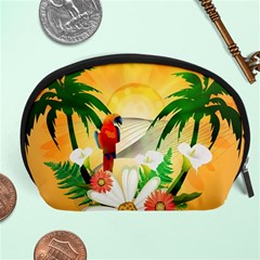 Cute Parrot With Flowers And Palm Accessory Pouches (large) 