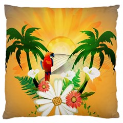 Cute Parrot With Flowers And Palm Standard Flano Cushion Cases (one Side) 