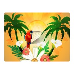 Cute Parrot With Flowers And Palm Double Sided Flano Blanket (mini) 