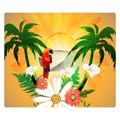 Cute Parrot With Flowers And Palm Double Sided Flano Blanket (small) 