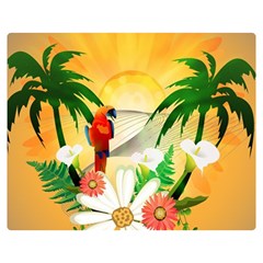 Cute Parrot With Flowers And Palm Double Sided Flano Blanket (medium) 