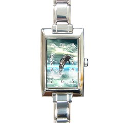 Funny Dolphin Jumping By A Heart Made Of Water Rectangle Italian Charm Watches