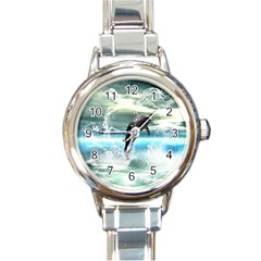 Funny Dolphin Jumping By A Heart Made Of Water Round Italian Charm Watches