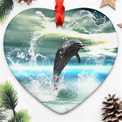 Funny Dolphin Jumping By A Heart Made Of Water Ornament (heart) 